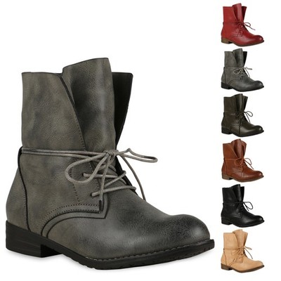 VAN HILL Harper Damen Stiefeletten Worker Boots Schnürstiefel Blockabsatz