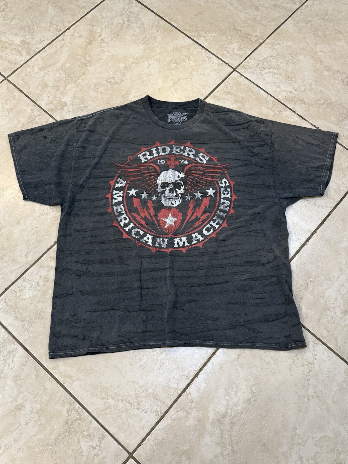 MMA Elite Shirt Mens XL 2000s Y2K Skull Wings Cross Grunge UFC Black Crucifix