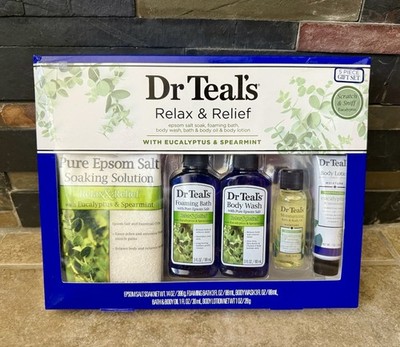 Dr Teal's Relax & Relief 5 PC Gift Set Eucalyptus Spearmint Salt FAST SHIPPING
