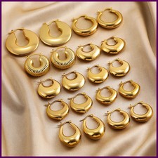 Fashion Glossy Stainless Steel Chunky Hoop Earrings for Women Gold Plated Thick