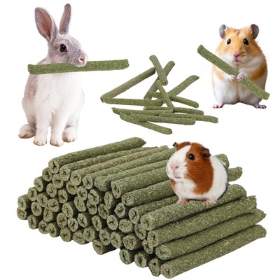 100PCS Timothy Hay Sticks for Rabbits Guinea Pigs Chinchillas Chew Treats, Na...
