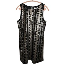 BB Dakota Womens Sleeveless Sequin Shift Dress Black Silver Tribal Medium NWT
