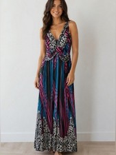 Resortwear Maxi Dress Stretch Knit Ruched Bodice Back Stretch Smocking Sz XL