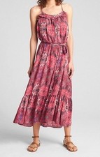 Gap Tiered Halter Maxi Dress Womens S Pink Boho Paisley Resortwear Flowy Ruffles