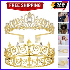 King  Queen Tear Drop Tiara and Crown for Women Men Crystal Hair Accessories...