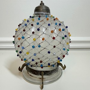 Vintage Anglo Beaded Glass Lantern Fairy Light Multicolor Beads Tabletop or Hang