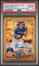 /75 BOBBY WITT JR. 2023 TOPPS CHROME GILDED GOLD ETCH YELLOW AUTO CGA-BW PSA10🔥