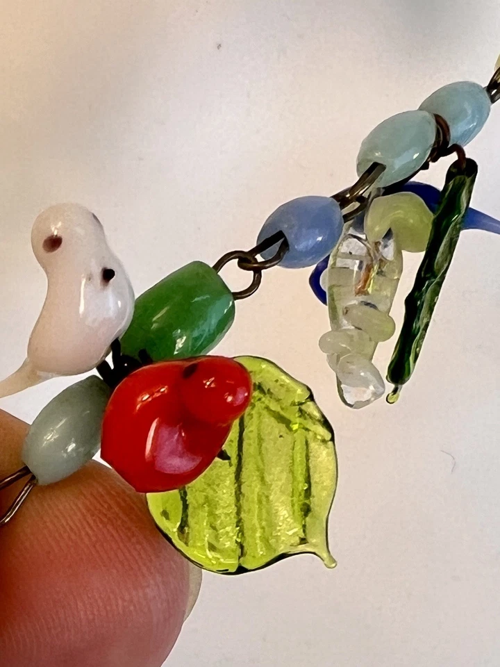 Vintage 1940s Murano Venetian Glass Birds & Flowers Necklace 19" Jewelry - Image 3 of 4