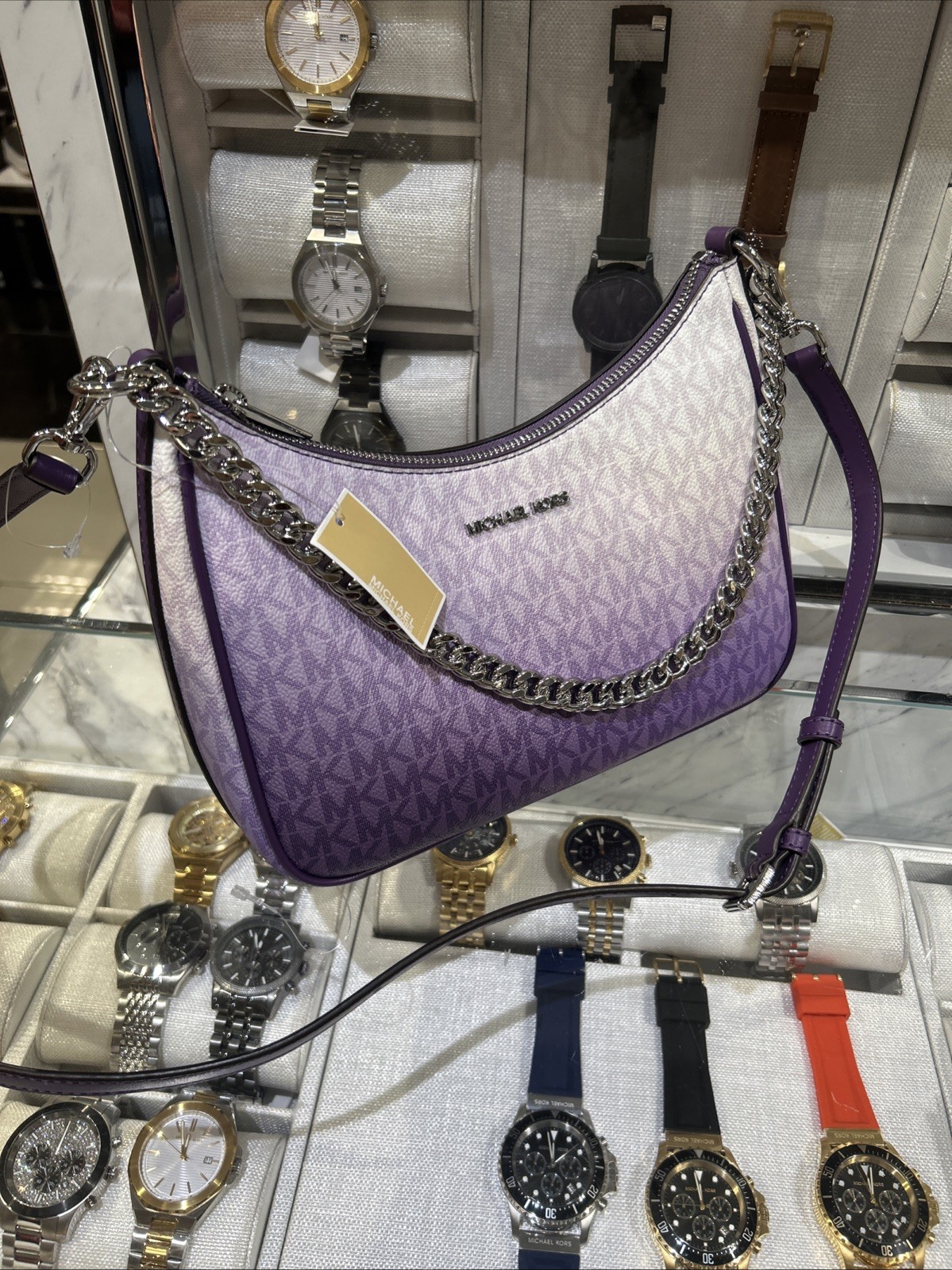 Michael Kors Large Women Pochette Ombré Logo Crossbody Bag Dark Purple + Wallet thumbnail 17