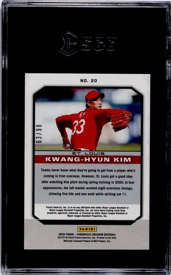 2020 Panini Chronicles #20 Kwang-Hyun Kim RC Obsidian SGC 10 Electric Purple /99 - Image 2 of 2