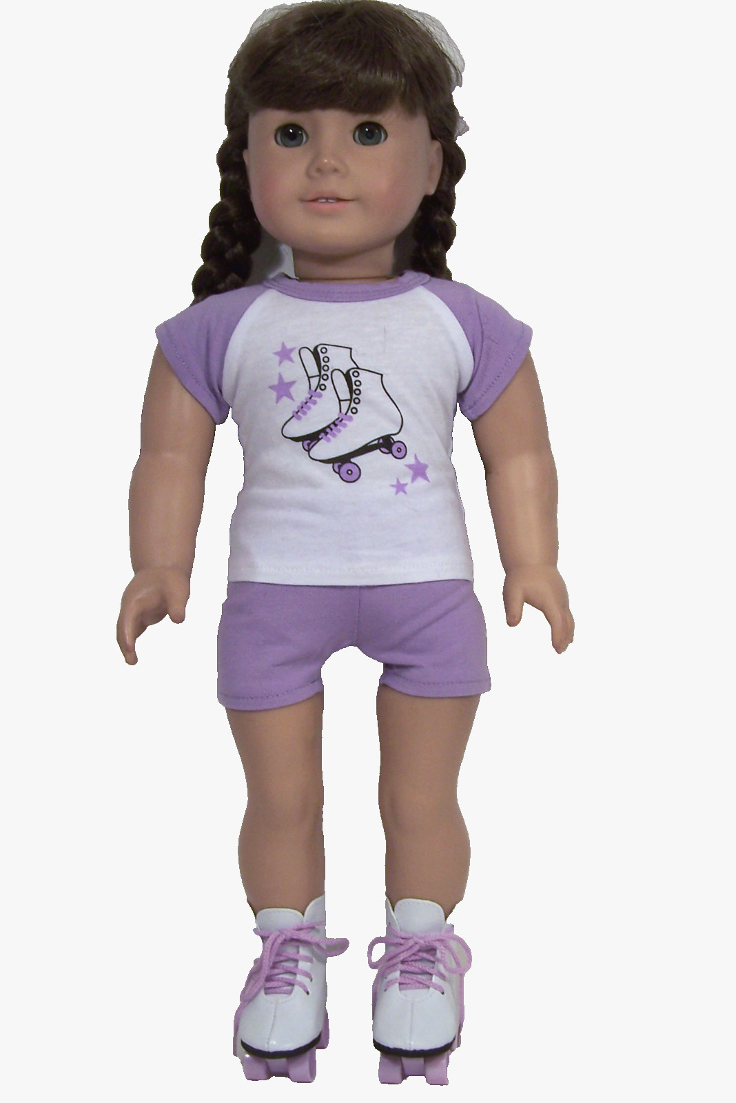 Lavender White Roller SKATES TOP SHORTS Doll Clothes For 18 
