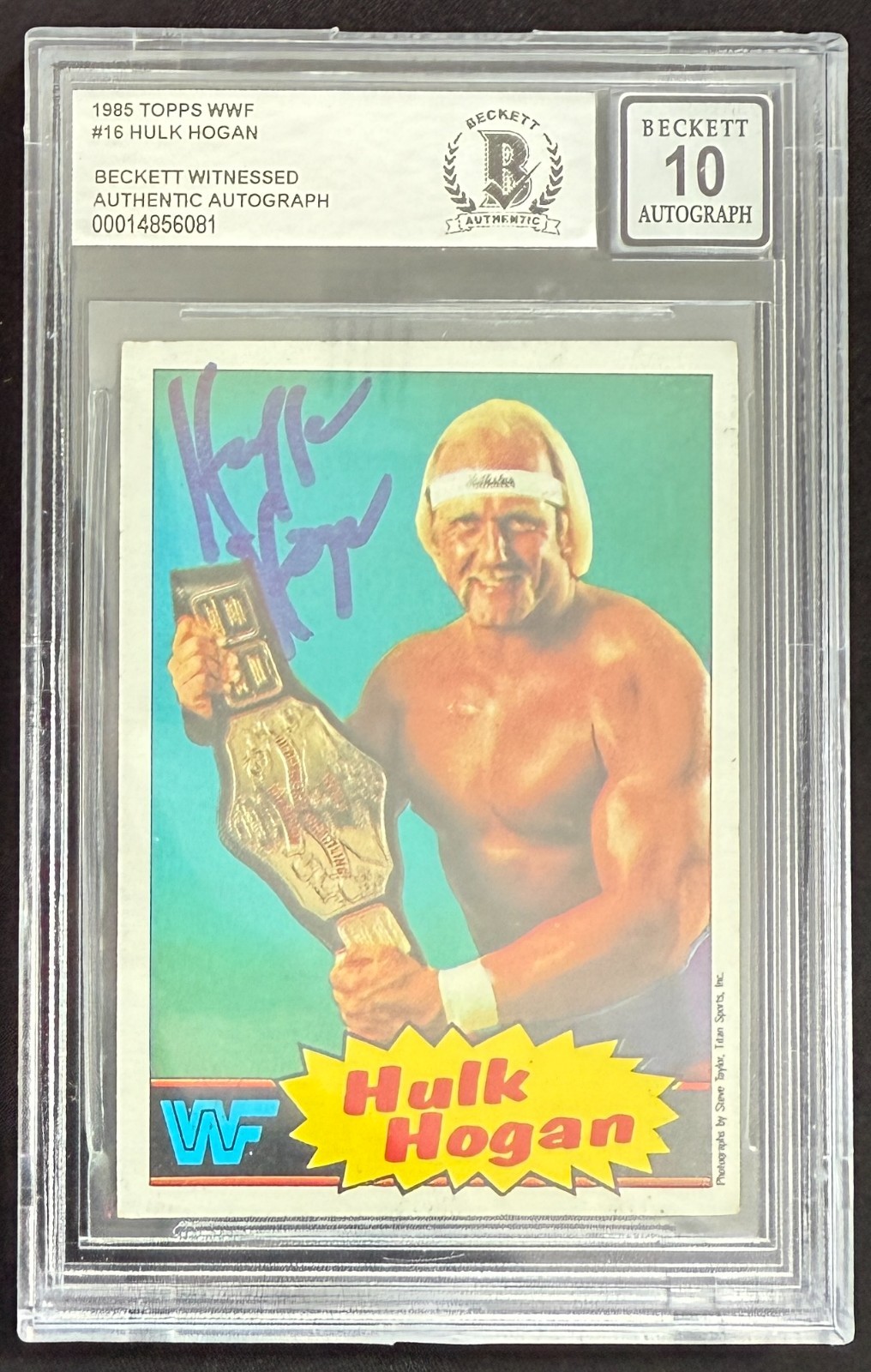 1985 Topps WWF Signed Hulk Hogan #16 Wrestling Beckett Witness Auto 10