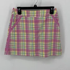 Lilly Pulitzer Mutlicolor Plaid Skort Size 2 Zip Button Pockets Stretch