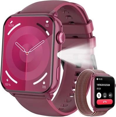 IOWODO Smart Watch for Women Men(Answer/Make Call)with Flashlight/Fitness Step Counter