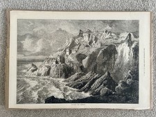 Antique Original Print of Botallack Mine, Botallack, Cornwall - Year 1872