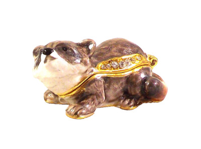 Kingspoint Brazen Rhinoceros Jewelry Trinket Box - Pewter, Hinged, Bejeweled & Magnetic Closure