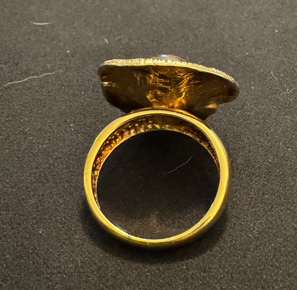 SS 金色棕色珍珠维罗尼斯花朵戒指 尺寸 8.75 — 第 3/4 张图片