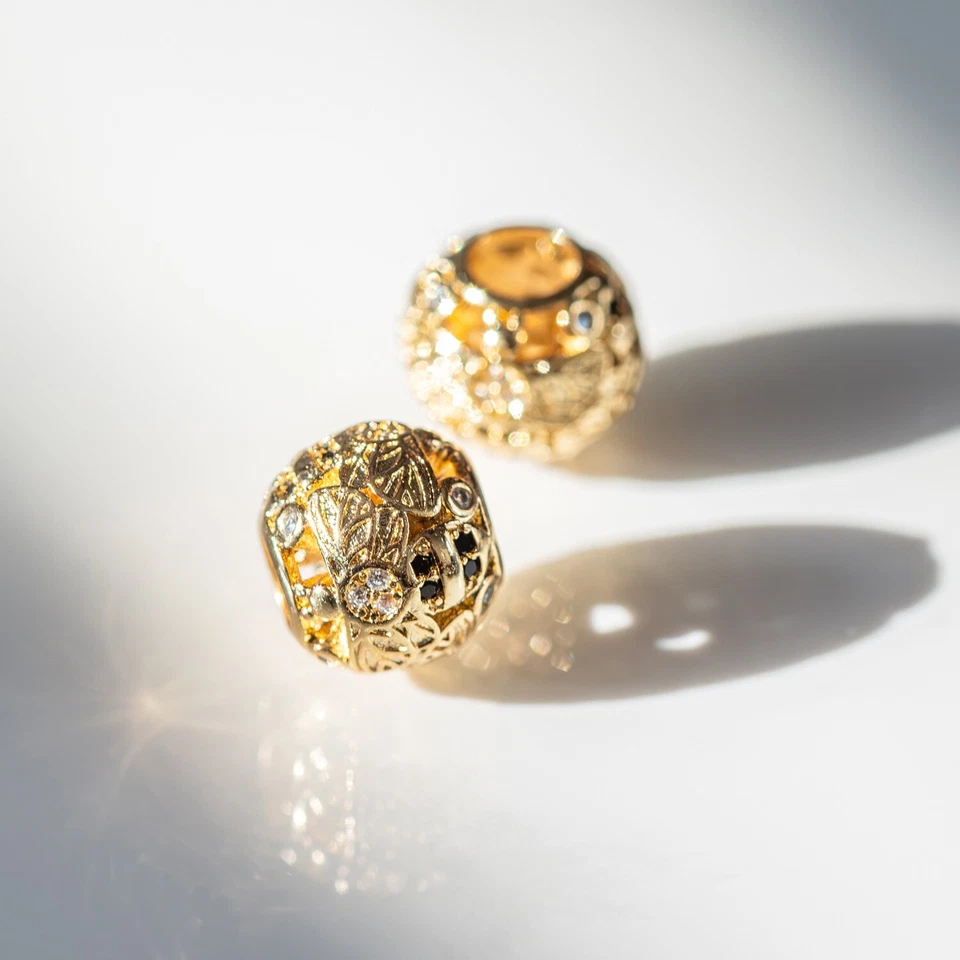 Charm Schmuck Perle f. Pan-Armband 925 Sterling Silber in Gold eloxiert & Zirkon - Bild 2 von 4