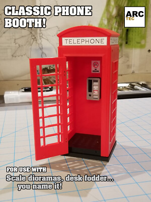 New Miniature Classic Phone Booth at 1/14 Scale for Dioramas or Desk Accessory