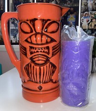 Tiki Party Pitcher w/ Cup Hard Plastic 10.5" tall 5" Diameter Unused Condition