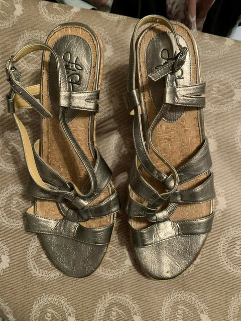 Life Stride Cameron Bronze Faux Cork Wedge Strappy w/ Buckle Sandals Size 9W | eBay