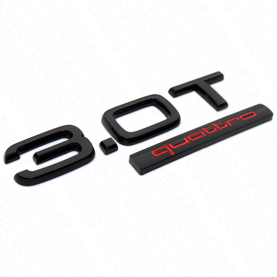 04-22 Audi Rear Trunk Lid 3.0T Quattro Nameplate Emblem Badge Black Red - Изображение 2 из 4