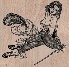 PinUp Lady With Hat 3 1/2 x 3 1/4" Rubber Stamp, Woman Stamp, Lady Stamp