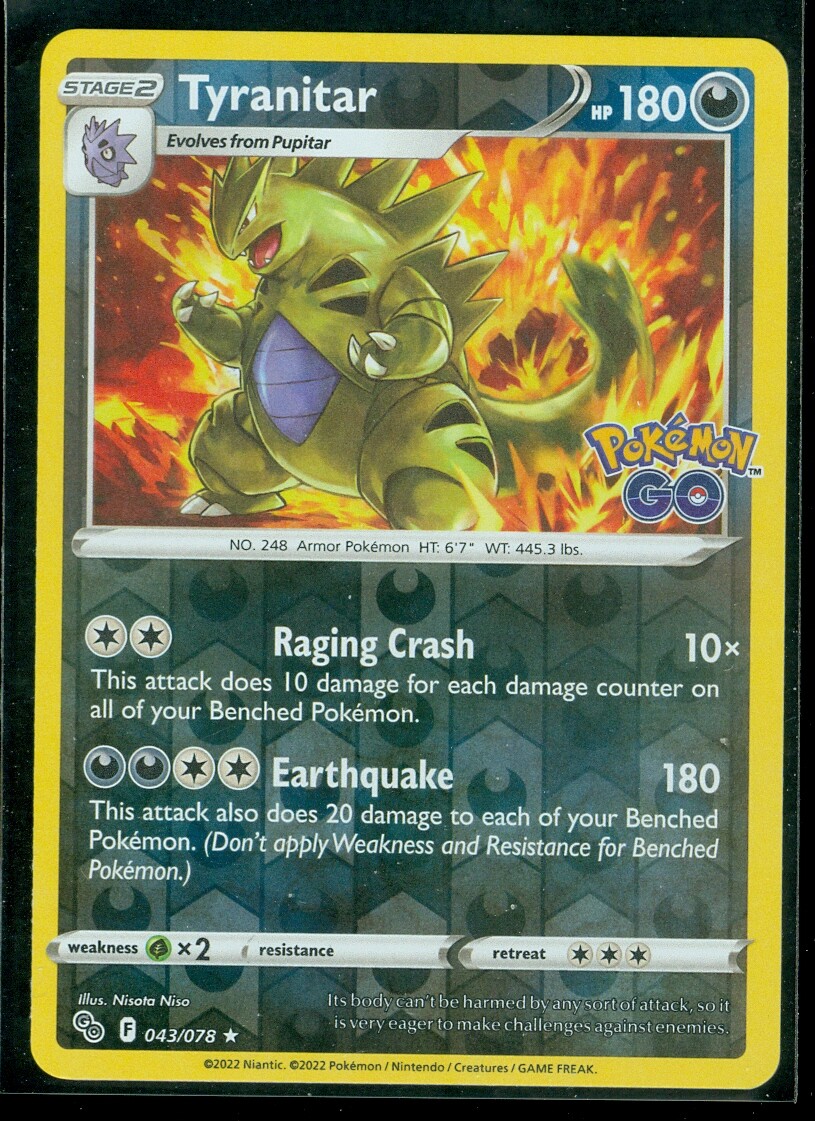 tyranitar pokemon card value Pokemon TYRANITAR 043/078 - Pokemon GO - RARE Rev Holo