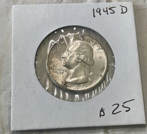 1945-D Washington Quarter About AU+ Condition 90% Silver