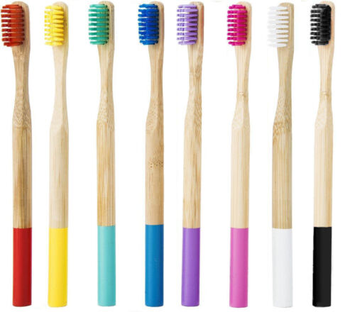 Bamboo Toothbrush Vegan Biodegradable Eco Medium Soft Natural Bristles Oral UK - Afbeelding 1 van 23