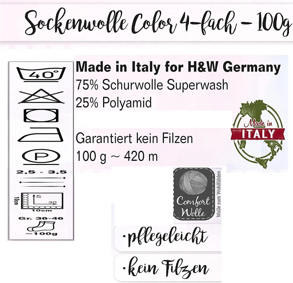 Sockenwolle Strumpfwolle Color 4-fach 10x100gr bunt sortiert Aktionspaket - Bild 2 von 3