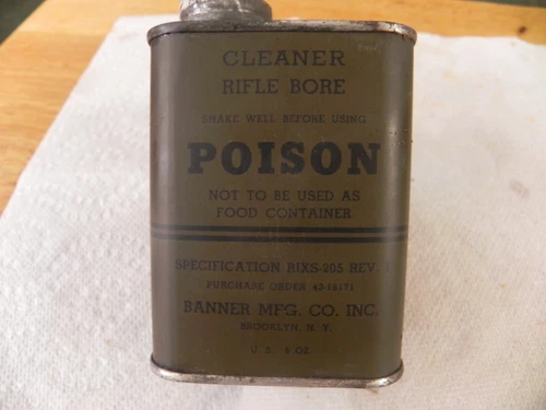 Military Issue WW2 Garand, Carbine, black powder, Rifle Bore Cleaner 6oz Can NOS
