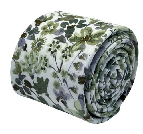 Cravatta Uomo Frederick Thomas In Cotone – Fantasia Scacchi E Fiori – Colore Marrone Chiaro