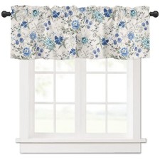 Spring Summer Blue Floral Curtain Valances for Kitchen Window Farmhouse Gray ...