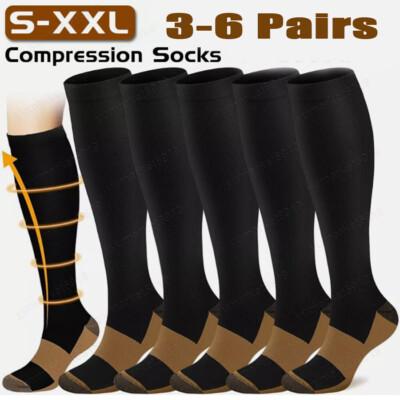 6Pairs Copper Compression Socks for Men Women with Close Toe Knee High 20-30mmHg