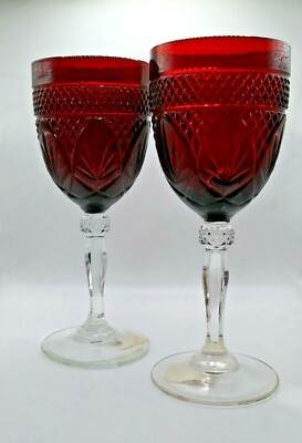 LUMINARC WINE GOBLETS Arcoroc Cristal d'Arques RUBY RED Water Set of 2 Christmas