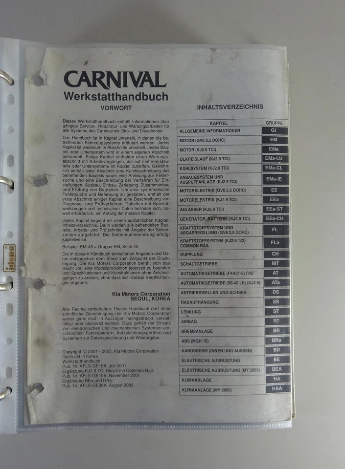 Manual De Taller / Manual De Reparación Kia Carnival II Tipo GQ Desde 08/2003 - Imagen 2 de 4