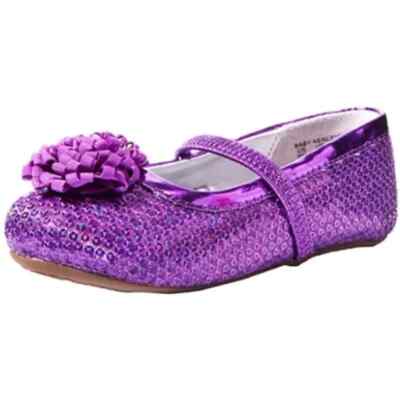 NEW Stride Rite Kid Kenleigh Purple Metallic Puff Pom Sequin Dress Shoe Flat