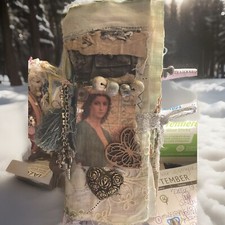 Junk Journal- Tea Towel-# 19 Green Dye- Old Ledger, Wonderful Gift!