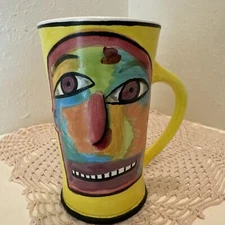 Ed Brownlee Face Coffee Mug Cubist Edsware Studio Pottery Contemporary Art 24 Oz