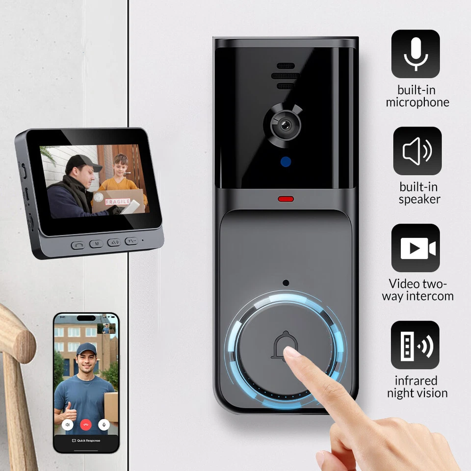 视频门查看器 4.3 夜智能数码摄像机门铃窥视孔美国 — 第 2/4 张图片