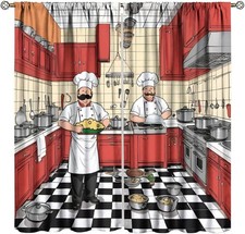 Modern Chef Kitchen Curtain Cartoon 20.5W x 45L Pack of 2 , Style-4