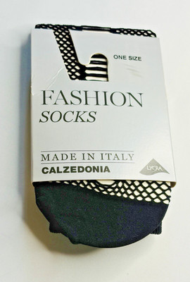 NWT Calzedonia Black Fishnet Fashion Socks One Size Made In Italy Lycra New