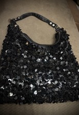 Black Sequin Hobo Shoulder Bag Sparkle Evening Party Purse Lined