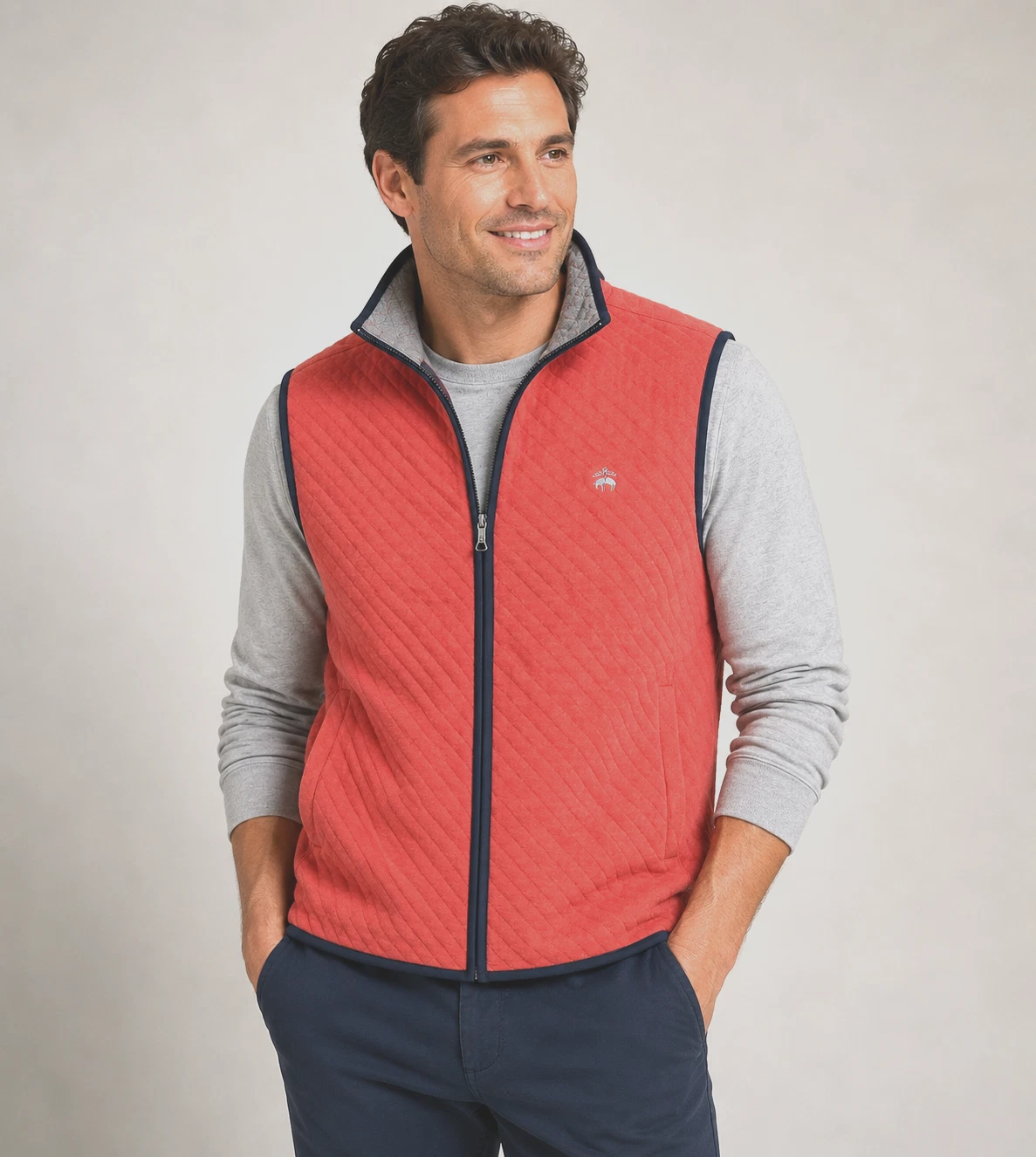 Brooks Brothers Mens Cotton Diamond Quilted Flannel Full-Zip Vest Orange L $148