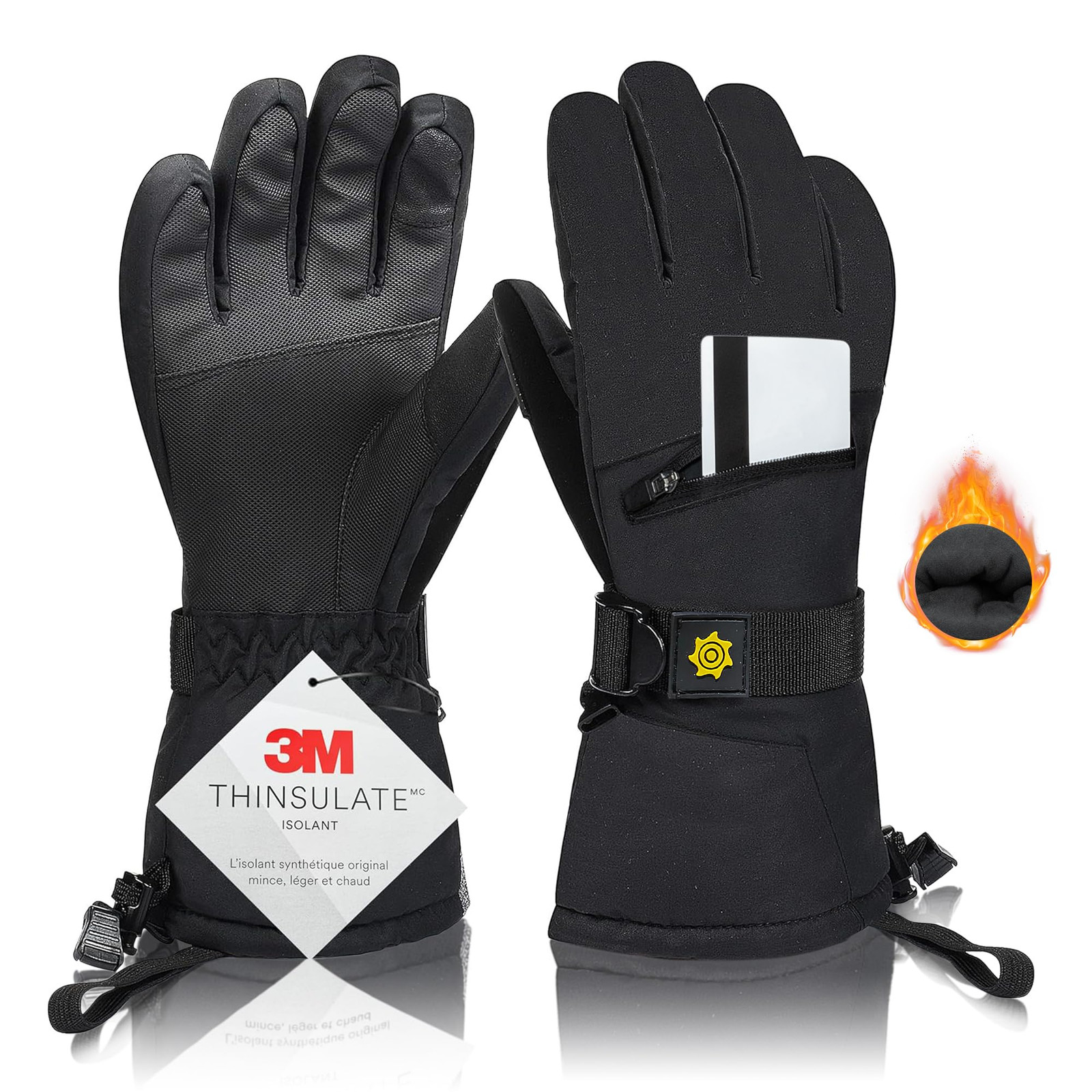 Waterproof Winter Gloves with Card Pocket, Warm Cozy 3M Thinsulate Ski Gloves...