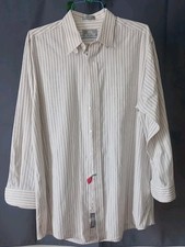 Men's Stafford Dress Shirt 17/34 Striped Blue Rust On Cream Button Down 9