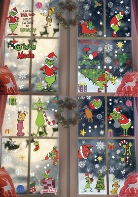 12 Blatt 217 Stck. Große Fensterklammern Grinch Weihnachten Fensteraufkleber/Geschenk/UK