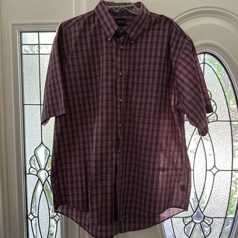 Arrow USA 1851 Shirt Mens Large Plaid Short Sleeve Button Down Cotton