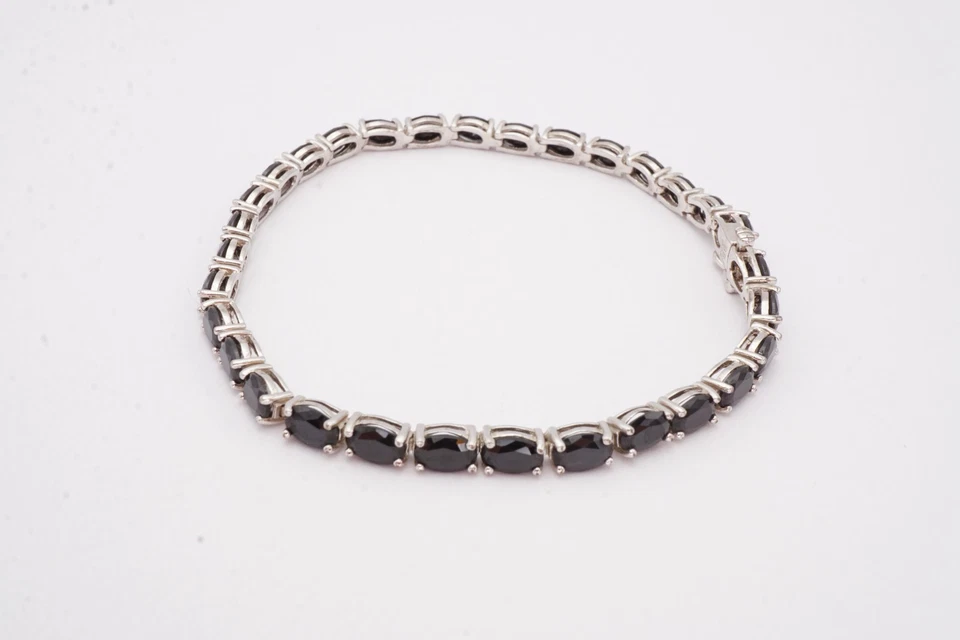 Sterling Silver 925 Black Tourmaline Tennis Bracelet 8" - Image 3 of 4